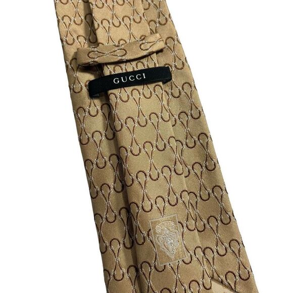 Gucci Necktie Interlocking GG Pattern Men’s Golden Brown Silk - Picture 5 of 9